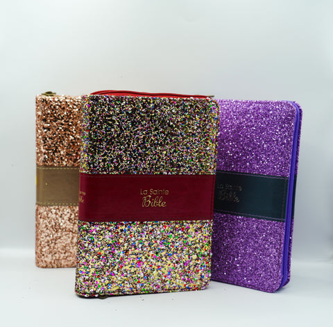 La Sainte Bible - Louis Segond 1910 - Édition pailletée bronze dorée avec glissière - Paroles de Jésus en rouge